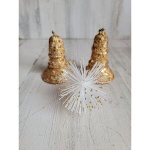 Glitter paper mache golden glitter Bell puff ball ornament Xmas set
